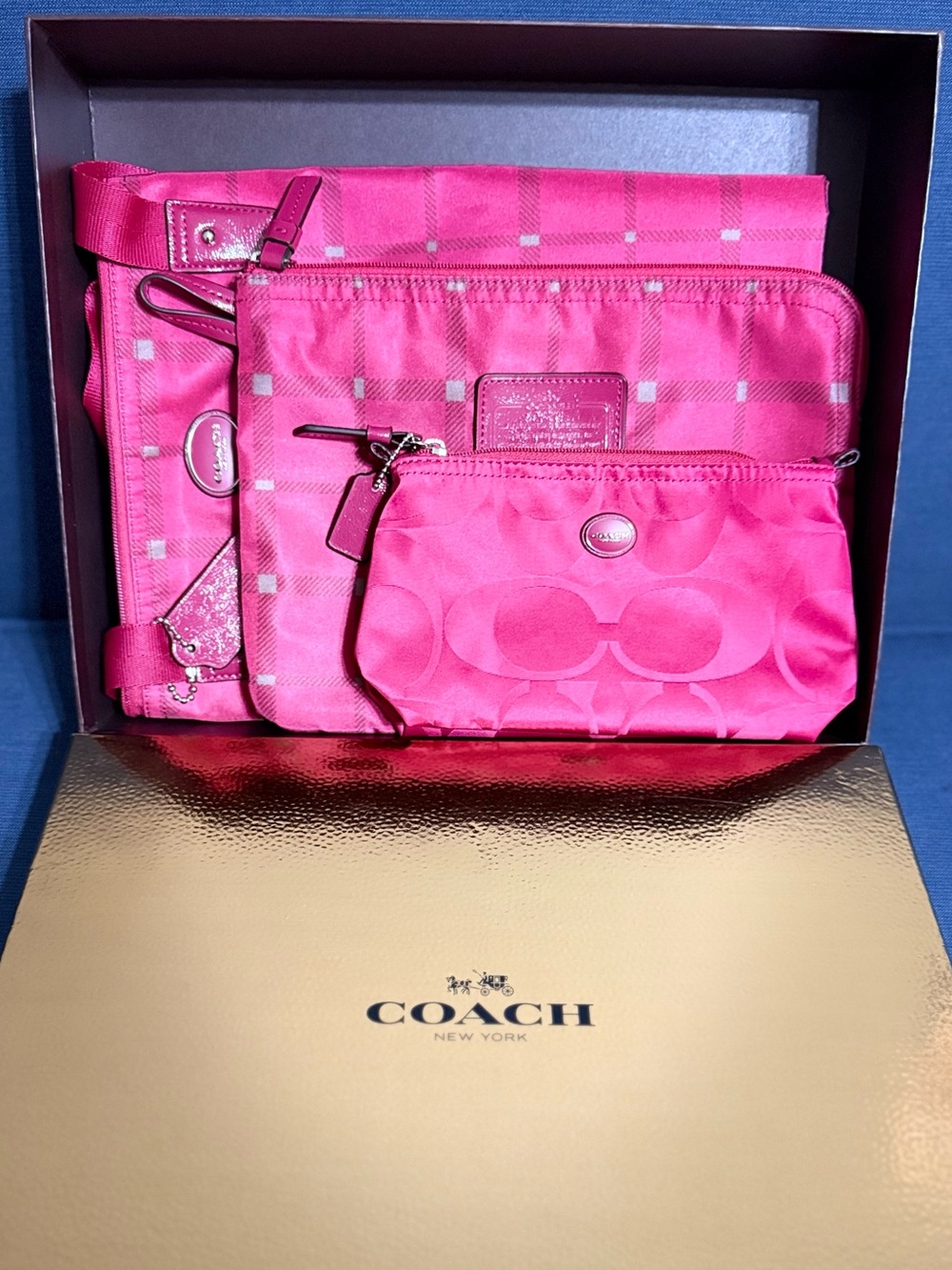 Coach Getaway Plaid Nylon Packable Weekender Tote Raspberry Pink NWT F33288 Y2K
